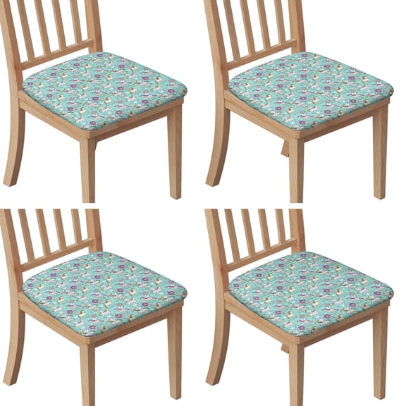 Blue Cartoon Pegasus Donut Pattern Seat Covers for Dining Room Chairs Set Of 4,Stretch Printed Washable Chair Seat Cover with Elastic Ties and Button,Removable Waterproof Couch Cushion Covers
