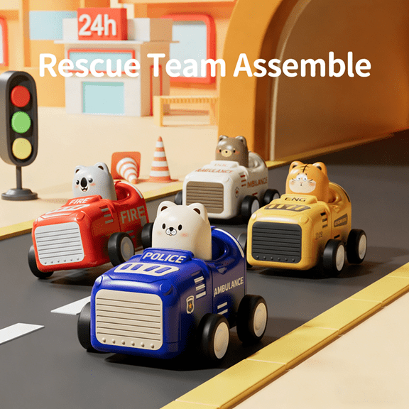 Blue Cartoon Press-And-Go Animal Racing Car Friction Sliding Toy - Friction-Powered Sliding Action, Cartoon Animal Shaped, Easy Press & Grip Design - For Boys Girls 3-10