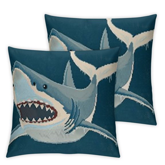 Blue Cartoon Shark Print Throw Pillow Case Home Decorative Cushion Cover for Sofa Couch Bedding