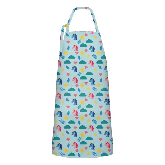 Blue Cartoon Unicorn Cloud Diamond Leaf Apron-Garden Aprons for Women with Pockets-Cotton Linen Waterproof Kitchen Cooking Gardening Aprons Adjustable for Kitchen,Cooking,BBQ and Salon 33x27 Inch