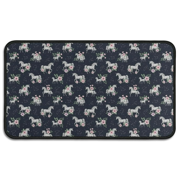 Blue Cartoon Unicorn Flower Pattern Door Rugs,Washable Non Slip Door Mats Indoor,Decorative Door Mats,Entry Mat Indoor for Entrance,Bedroom,Kitchen,Bathroom,30"x17"