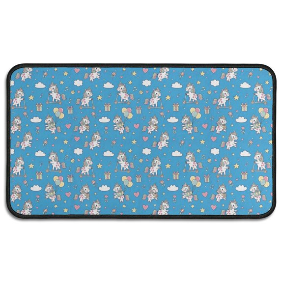Blue Cartoon Unicorn Gift Balloon Cloud Pattern Door Rugs,Washable Non Slip Door Mats Indoor,Decorative Door Mats,Entry Mat Indoor for Entrance,Bedroom,Kitchen,Bathroom,30"x17"