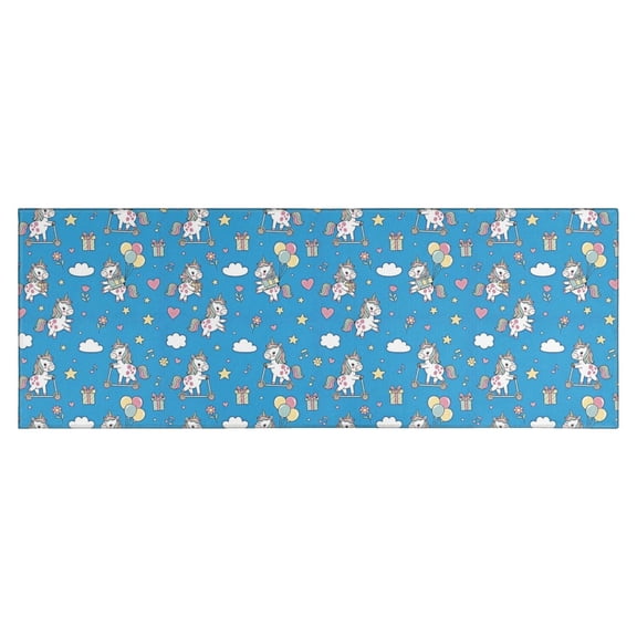 Blue Cartoon Unicorn Gift Balloon Cloud Pattern Kitchen Rug Mat,Kitchen Runner Rugs Non Skid Washable,Decorative Kitchen Floor Mats for Kitchen,Sink,Laundry,17"X47"