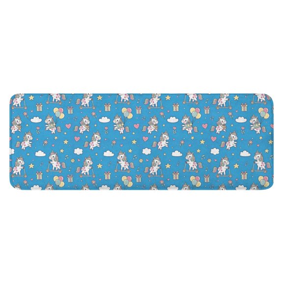 Blue Cartoon Unicorn Gift Balloon Cloud Pattern Kitchen Rug Mat,Kitchen Runner Rugs Non Skid Washable,Decorative Kitchen Floor Mats for Kitchen,Sink,Laundry,17"x47.2"
