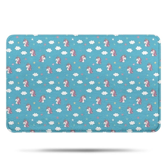 Blue Cartoon Unicorn Head Star Cloud Pattern Bathroom Rugs Mat,Non Slip Microfiber Bathroom Rug,Rubber Backing,Soft Bathroom Mats for Bathroom Floor,Tub and Shower,17x27in(43x68cm)