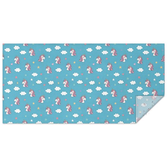 Blue Cartoon Unicorn Head Star Cloud Pattern Rectangle Tablecloth 60"x120",Waterproof Polyester Rectangle Table Cloth, Wipeable Spillproof Polyester Tablecloth for Dining, Camping, Indoor and Outdoor