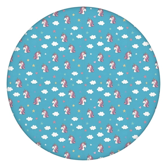 Blue Cartoon Unicorn Head Star Cloud Pattern Round Fitted Tablecloth with Elastic Edge,Dining Table Cover Waterproof,Outdoor Round Tablecloth for Camping,Dining,Indoor and Outdoor