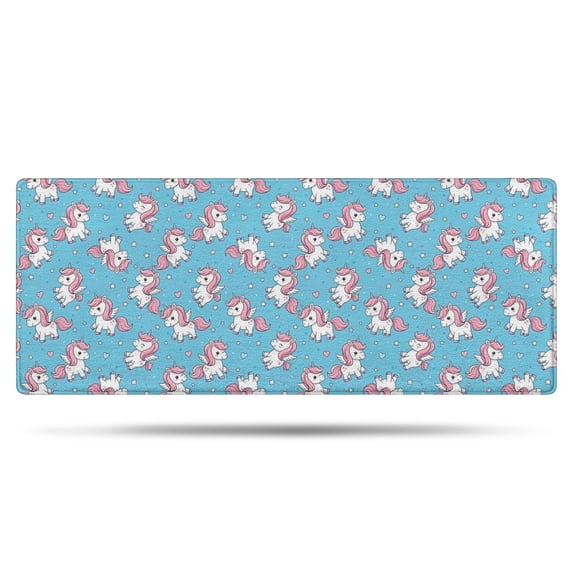 Blue Cartoon Unicorn Heart Pattern Bathroom Rugs Mat,Non Slip Microfiber Bathroom Rug,Rubber Backing,Soft Bathroom Mats for Bathroom Floor,Tub and Shower,60x24in(150x60cm)