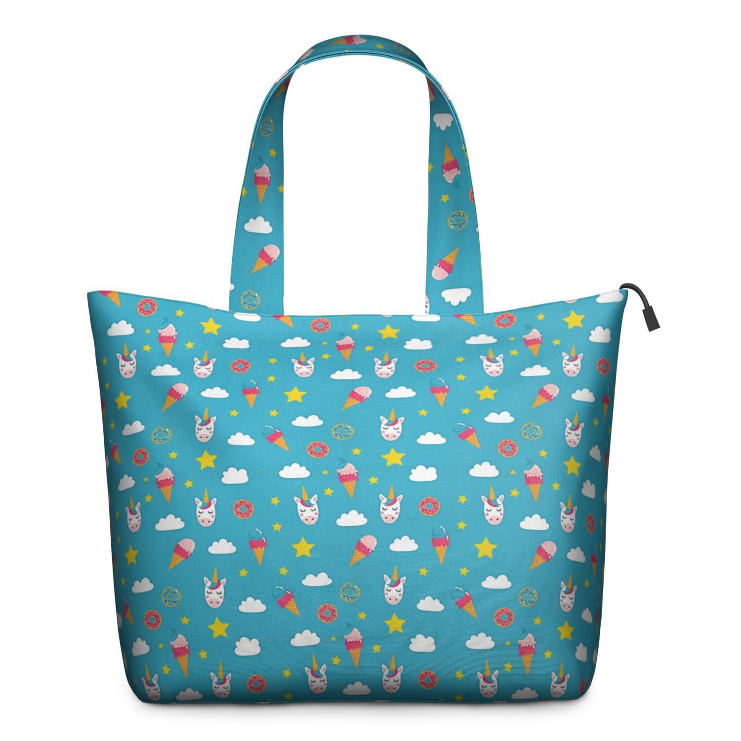 Blue Cartoon Unicorn Ice Cream Donut Star Cloud Travel Tote Bags for Women Carry On,Large Weekender Bags for Women Travel,Multi Functional Duffle Bag for Work,Shopping,Sports