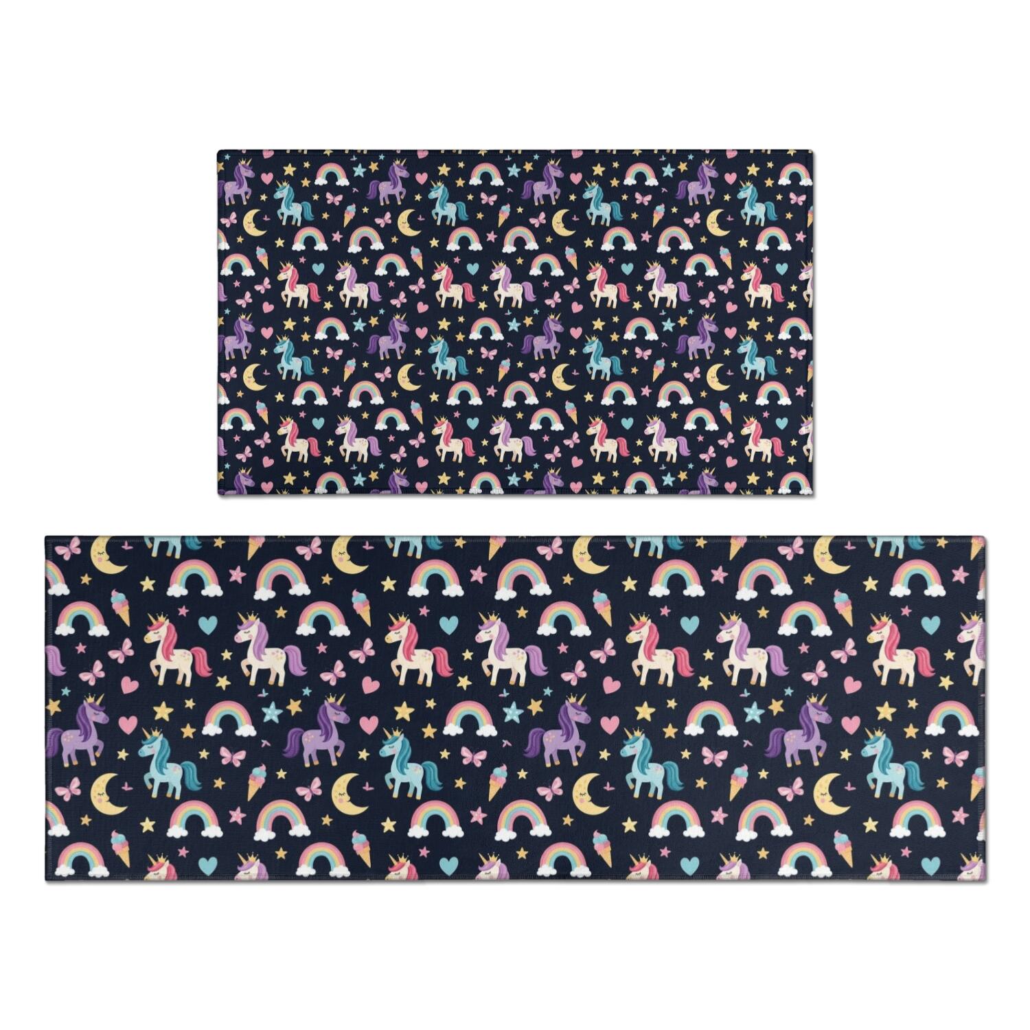 Ice Cream Rug Pattern Blue Cartoon Unicorn Moon Rainbow Ice Cream Pattern Kitchen Rugs Sets ...