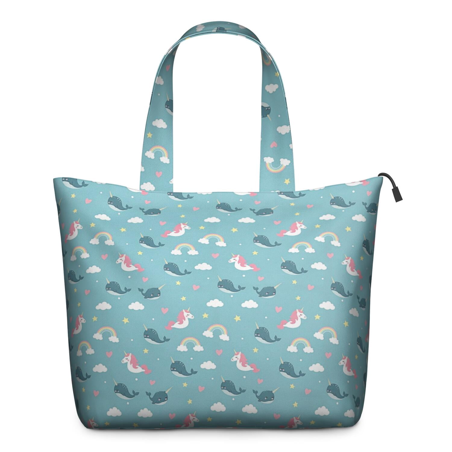 Blue Cartoon Unicorn and Narwhal Rainbow Cloud Travel Tote Bags for Women Carry On,Large Weekender Bags for Women Travel,Multi Functional Duffle Bag for Work,Shopping,Sports