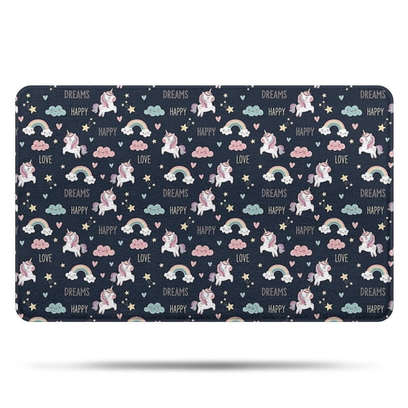 Blue Cartoon Unicorn Rainbow Cloud Love Dream Bathroom Rugs Mat,Non Slip Microfiber Bathroom Rug,Rubber Backing,Soft Bathroom Mats for Bathroom Floor,Tub and Shower,20x32in(50x80cm)