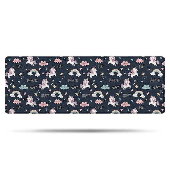 Blue Cartoon Unicorn Rainbow Cloud Love Dream Bathroom Rugs Mat,Non Slip Microfiber Bathroom Rug,Rubber Backing,Soft Bathroom Mats for Bathroom Floor,Tub and Shower,47x17in(120x43cm)
