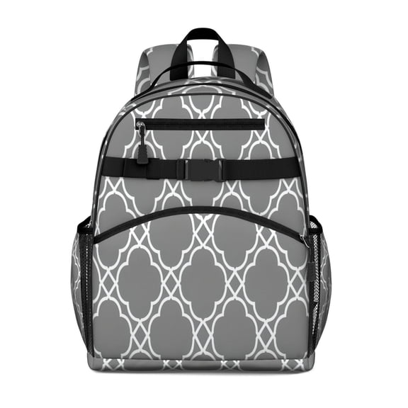 Gray Geometric Pattern Backpack for School,Cute School Bag,Schoolbag with Adjustable Shoulder Straps & Padded Back,15.25"x11.5"x5.25"