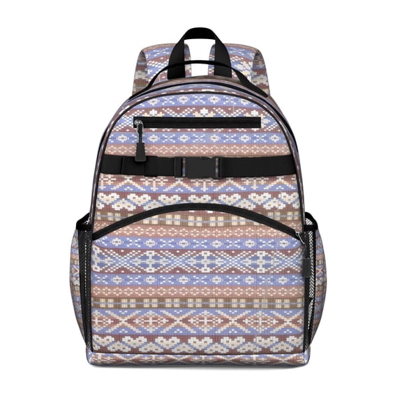 Boho Blue Knitted Ethnic Pattern Backpack for School,Cute School Bag,Schoolbag with Adjustable Shoulder Straps & Padded Back,15.25"x11.5"x5.25"