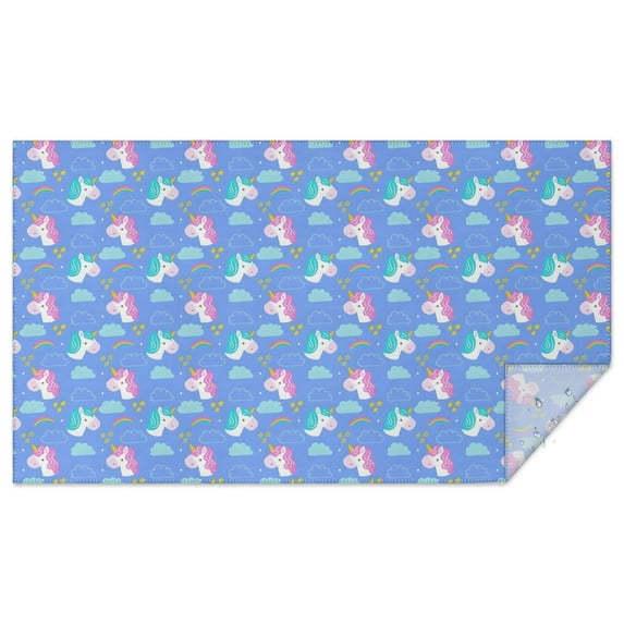 Blue Cartoon Unicorn Rainbow Cloud Pattern Rectangle Tablecloth 60"x102",Waterproof Polyester Rectangle Table Cloth, Wipeable Spillproof Polyester Tablecloth for Dining, Camping, Indoor and Outdoor