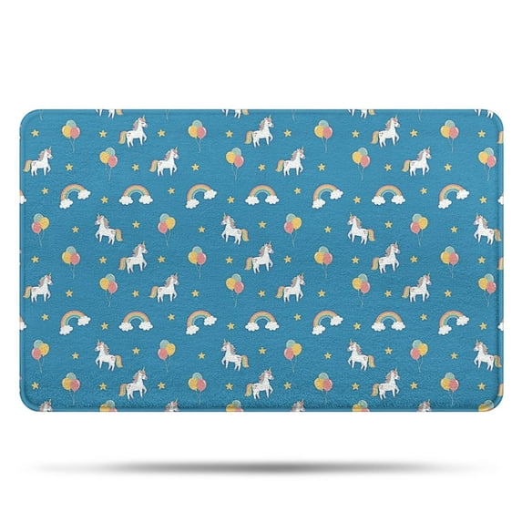 Blue Cartoon Unicorn Rainbow Cloud Star Balloon Bathroom Rugs Mat,Non Slip Microfiber Bathroom Rug,Rubber Backing,Soft Bathroom Mats for Bathroom Floor,Tub and Shower,20x32in(50x80cm)