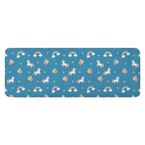 Blue Cartoon Unicorn Rainbow Cloud Star Balloon Kitchen Rug Mat,Kitchen Runner Rugs Non Skid Washable,Decorative Kitchen Floor Mats for Kitchen,Sink,Laundry,17"x47.2"