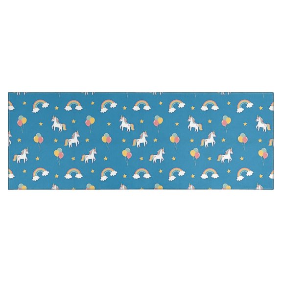 Blue Cartoon Unicorn Rainbow Cloud Star Balloon Kitchen Rug Mat,Kitchen Runner Rugs Non Skid Washable,Decorative Kitchen Floor Mats for Kitchen,Sink,Laundry,17"X47"