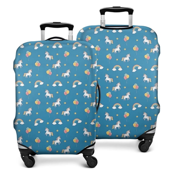 Blue Cartoon Unicorn Rainbow Cloud Star Balloon Luggage Cover Fashion Suitcase Cover Baggage Covers Fit 25-28 Inch Luggage (Go Travel)