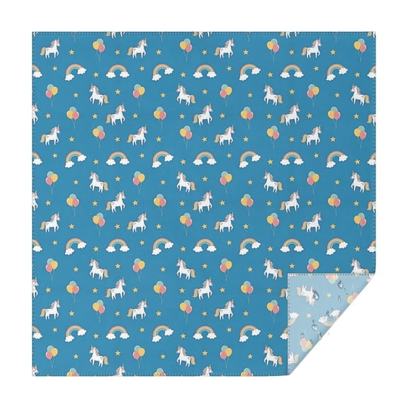 Blue Cartoon Unicorn Rainbow Cloud Star Balloon Square Tablecloth,Waterproof Square Table Cover,Wipeable Spillproof Washable Table Cover for Home Kitchen Party Decor 42"X42"(107x107cm)