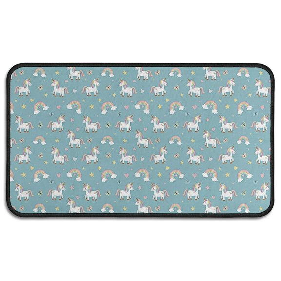 Blue Cartoon Unicorn Rainbow Cloud Star Butterfly Door Rugs,Washable Non Slip Door Mats Indoor,Decorative Door Mats,Entry Mat Indoor for Entrance,Bedroom,Kitchen,Bathroom,30"x17"