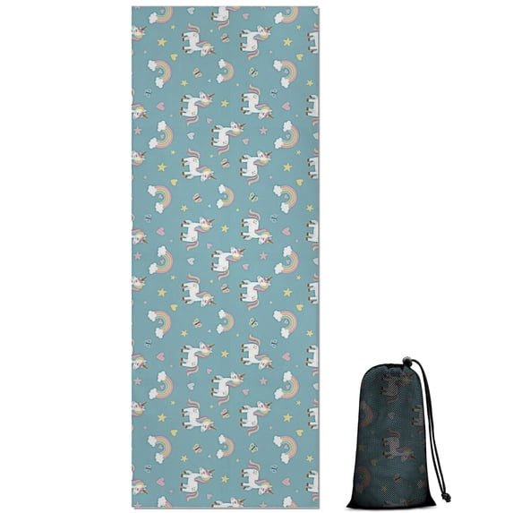 Blue Cartoon Unicorn Rainbow Cloud Star Butterfly Hot Yoga Mat Towel Non Slip for Hot Yoga - Quick-Drying Yoga Mat Cover with 4 Corner Pockets with Travel Bag - Hot Yoga Towel Non Slip 74"x26"