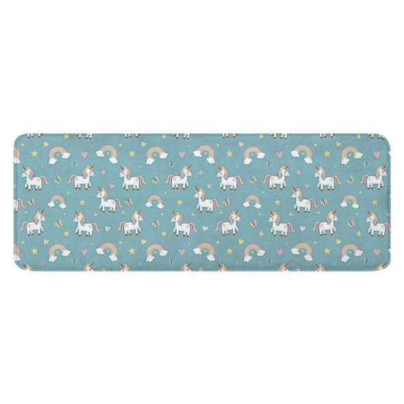 Blue Cartoon Unicorn Rainbow Cloud Star Butterfly Kitchen Rug Mat,Kitchen Runner Rugs Non Skid Washable,Decorative Kitchen Floor Mats for Kitchen,Sink,Laundry,17"x47.2"