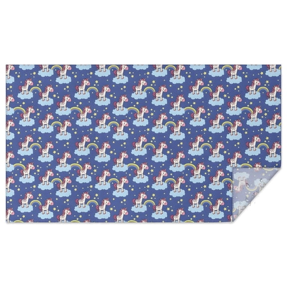 Blue Cartoon Unicorn Rainbow Cloud Star Rectangle Tablecloth 60"x102",Waterproof Polyester Rectangle Table Cloth, Wipeable Spillproof Polyester Tablecloth for Dining, Camping, Indoor and Outdoor