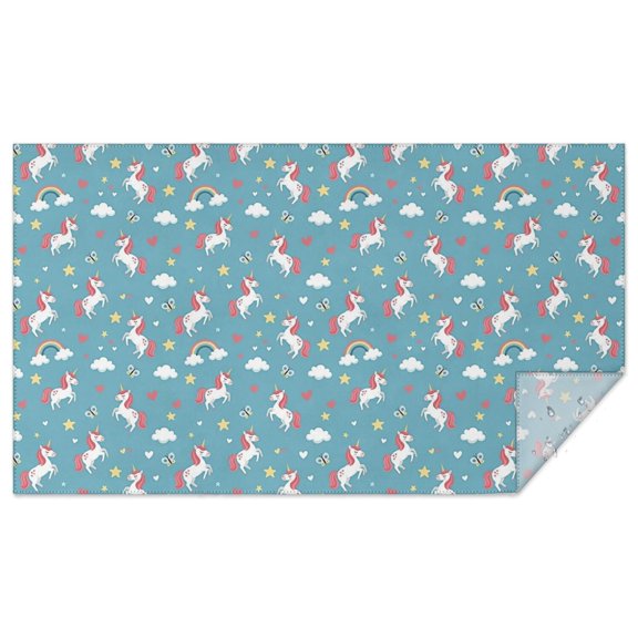 Blue Cartoon Unicorn Rainbow Star Heart Cloud Rectangle Tablecloth 60"x102",Waterproof Polyester Rectangle Table Cloth, Wipeable Spillproof Polyester Tablecloth for Dining, Camping, Indoor and Outdoor