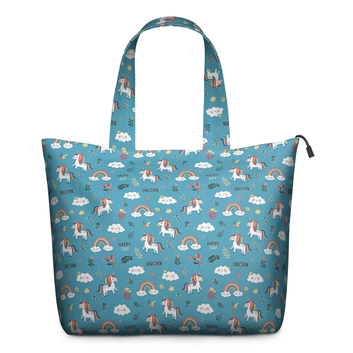Blue Cartoon Unicorn Rainbow Travel Tote Bags for Women Carry On,Large Weekender Bags for Women Travel,Multi Functional Duffle Bag for Work,Shopping,Sports