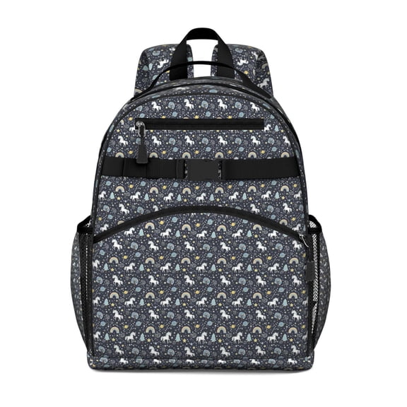Brown Mushroom Flower Black Pattern Backpack for School,Cute School Bag,Schoolbag with Adjustable Shoulder Straps & Padded Back,15.25"x11.5"x5.25"