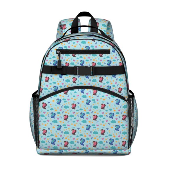 Blue Cartoon Unicorn Star Cloud Pattern Backpack for School,Cute School Bag,Schoolbag with Adjustable Shoulder Straps & Padded Back,15.25"x11.5"x5.25"