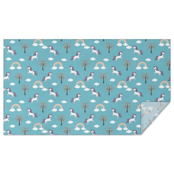 Blue Cartoon Unicorn Tree Rainbow Cloud Rectangle Tablecloth 60"x102",Waterproof Polyester Rectangle Table Cloth, Wipeable Spillproof Polyester Tablecloth for Dining, Camping, Indoor and Outdoor