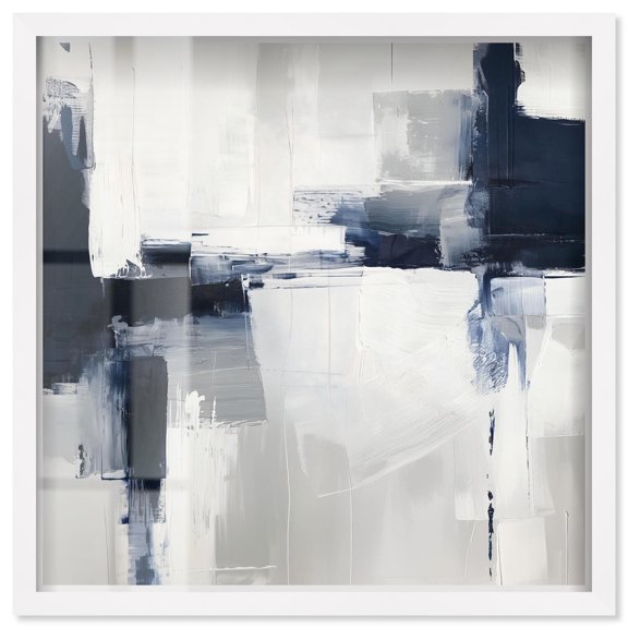 Blue Cascades on Still White Shadowbox Print Blue Wall Art by Art Remedy, White Frame, 30 x 30