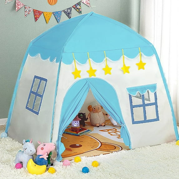 IC ICLOVER Blue Castle Kids Play Tent for Girls Boys Christmas Birthday, Large Princess Playhouse, Children Fairy Tale Teepee Tent for Indoor Outdoor with Carry Bag