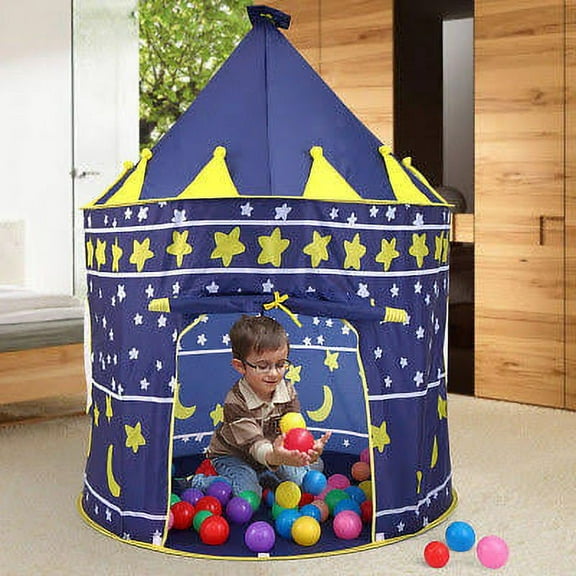 Blue Castle Play Tent, folds in to a Carrying Case, Foldable Pop Up play tent/house toy for Indoor & Outdoor Use