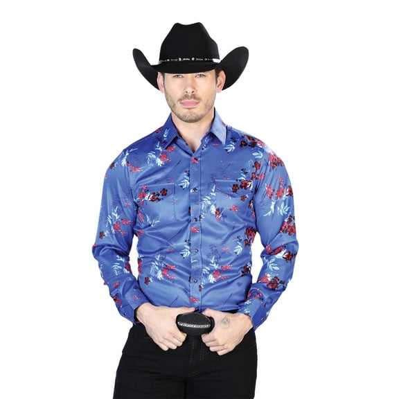 Men's Blue Printed Long Sleeve Western Shirt 'El Se&ntilde;or de los Cielos' 43942