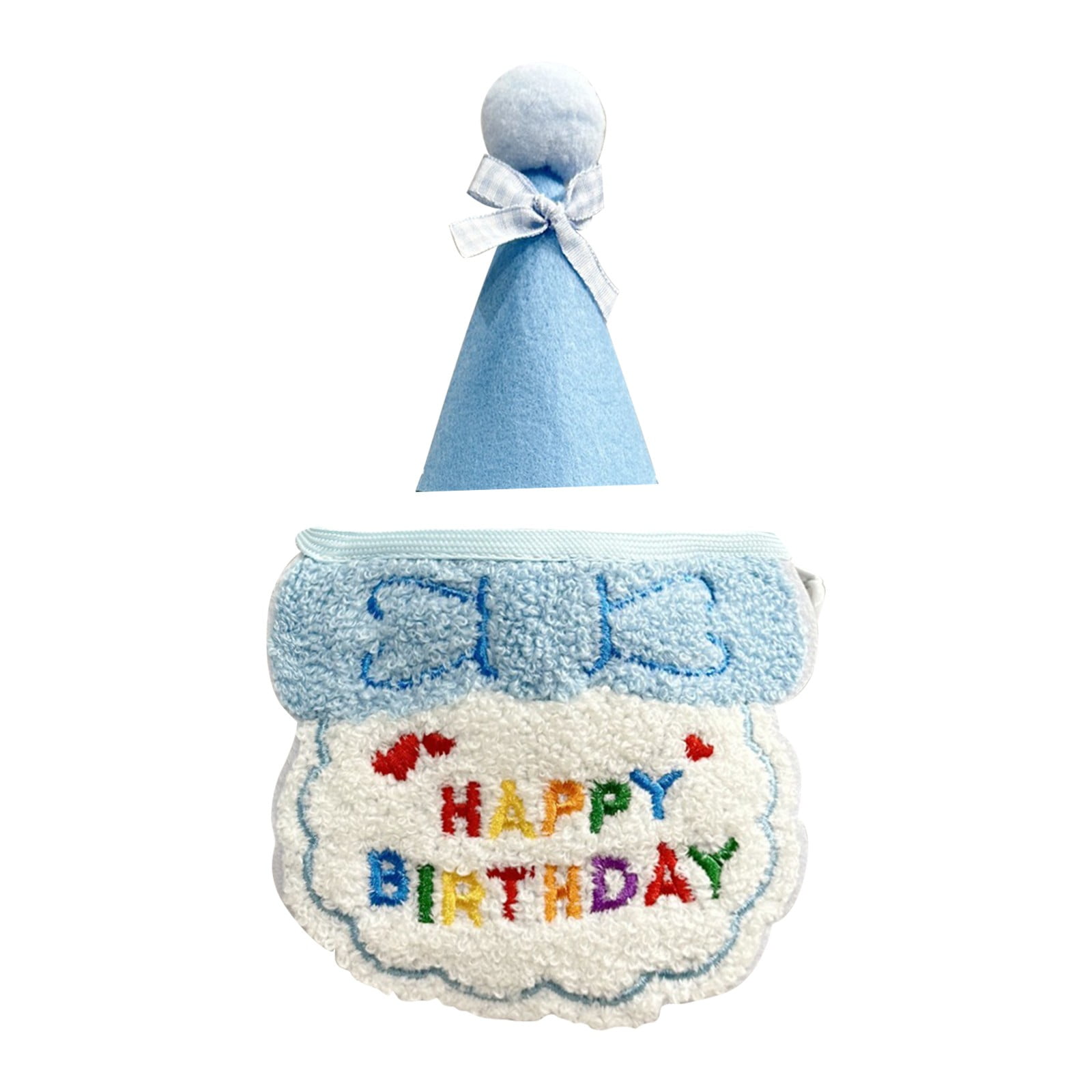 Blue Cat Birthday Hat and Bandana Set, Adjustable Party Bib with ...