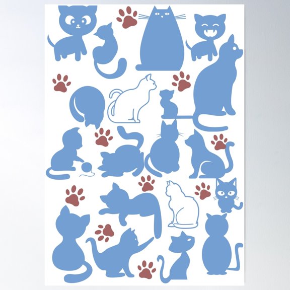 Blue Cat Poster Wall Art, Modern Wall Decor For Living Room Bedroom, 8x12 UNFRAMED