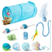 Cat Tunnel Toy Set, Interactive Play Tent with Feather Toy, 12-Piece ,Blue