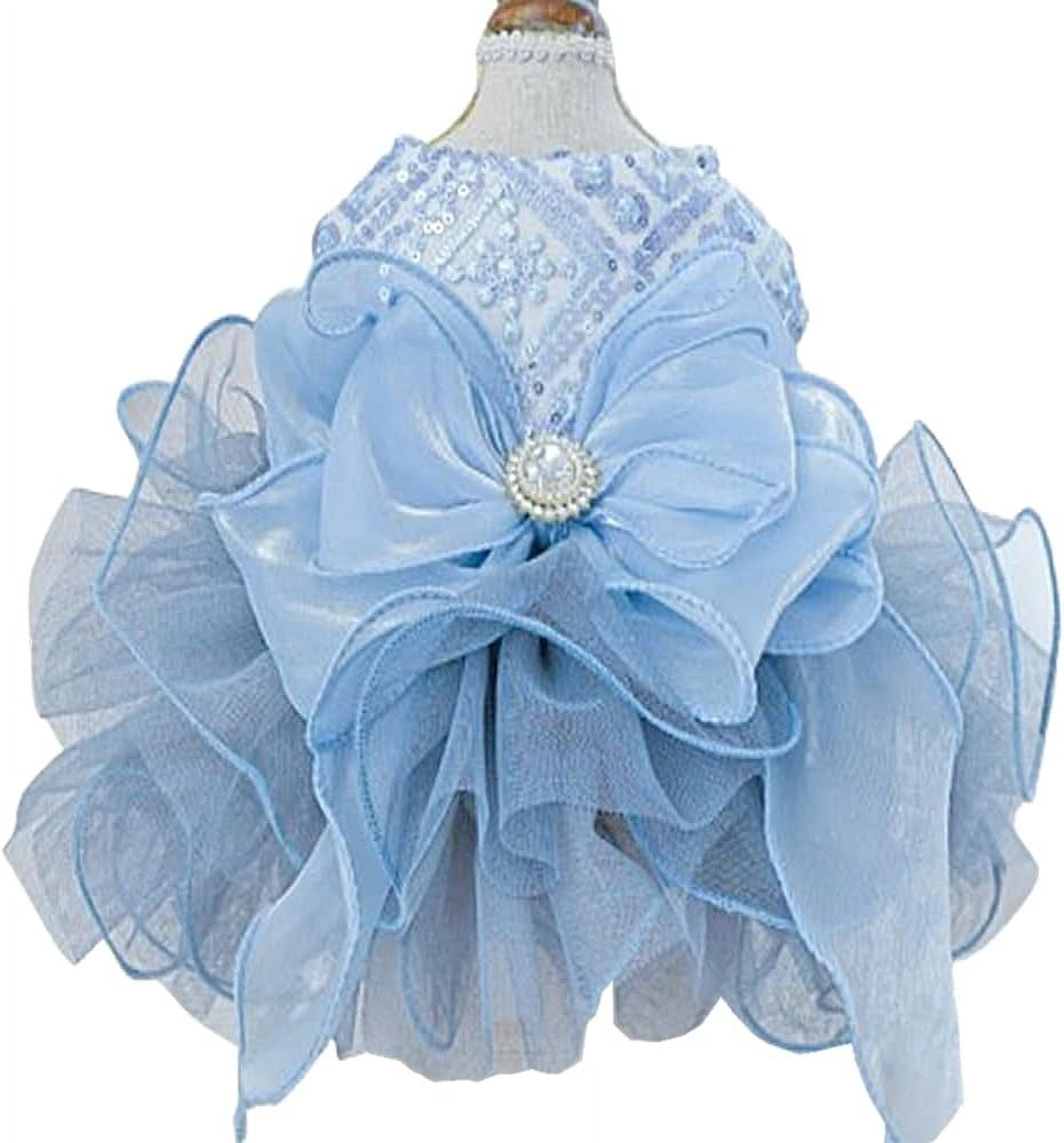 Blue Cat Wedding Dress and Bow Dog Wedding Outfit Formal Puppy Clothes for Girl Small Dog Luxury Pet Party Dress for Kitten Chihuahua Yorkie Pomeranian (Blue-2, Medium)