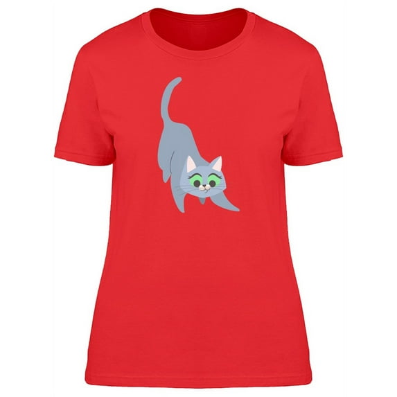 Blue Cat With Green Eyes Doodle T-Shirt Women -Image by Shutterstock, Female XX-Large