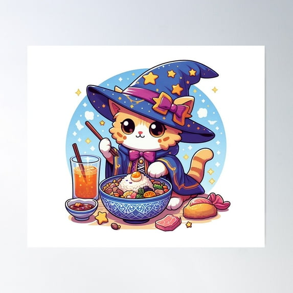 Blue Cat Wizard Poster Wall Art, Modern Wall Decor For Living Room Bedroom, 12x18 UNFRAMED
