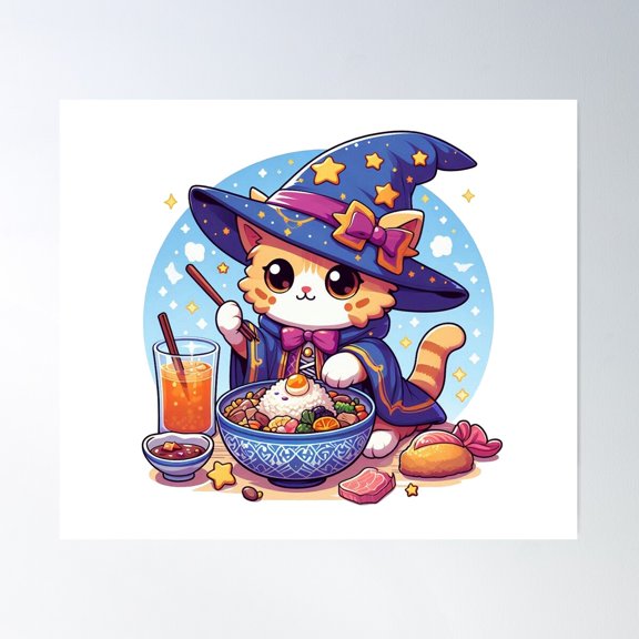 Blue Cat Wizard Poster Wall Art, Modern Wall Decor For Living Room Bedroom, 16x24 UNFRAMED