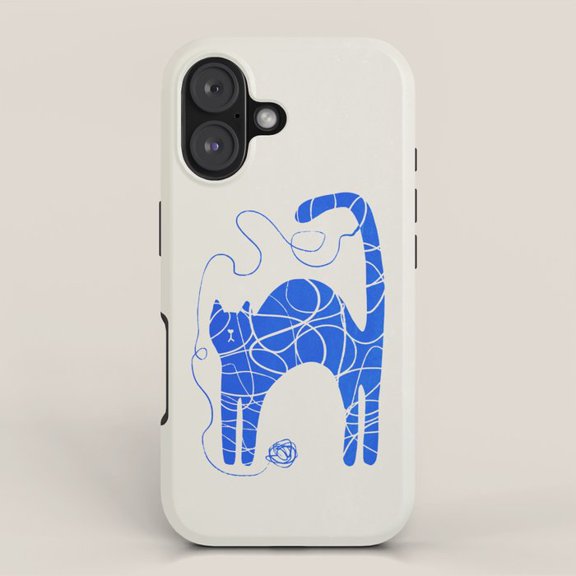 Blue Cat with Tangled Yarn Tough Phone Case for Apple iPhone, Dual-Layer Polycarbonate and TPU