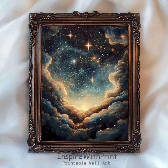 Blue Celestial Sky Print, Dark Celestial Wall Art, Starry Night Sky , Dark Academia Wall Art Printable, Dark Cottagecore Wall Decor, Size 8x12 UNFFRAMED F03.1.5l1837