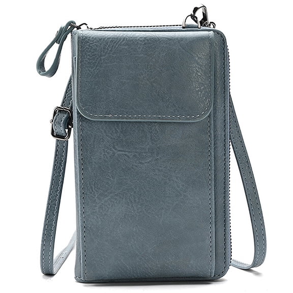 Blue*Cell Phone Bag Small Shoulder Purse Leather Travel Card Slots Wallet Case