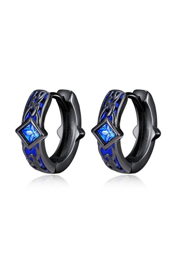 Blue Celtic Huggie Hoop Earrings Sterling Silver Black Viking Jewelry Gifts for Men