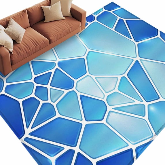 Blue Ceramic Area Rug 5x7 Washable Rug Non Slip Abstract Tiles Modern ...
